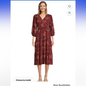 NWT Time and Tru Women’s 3/4 Sleeve Midi Dress size xl in color Merlot wine.